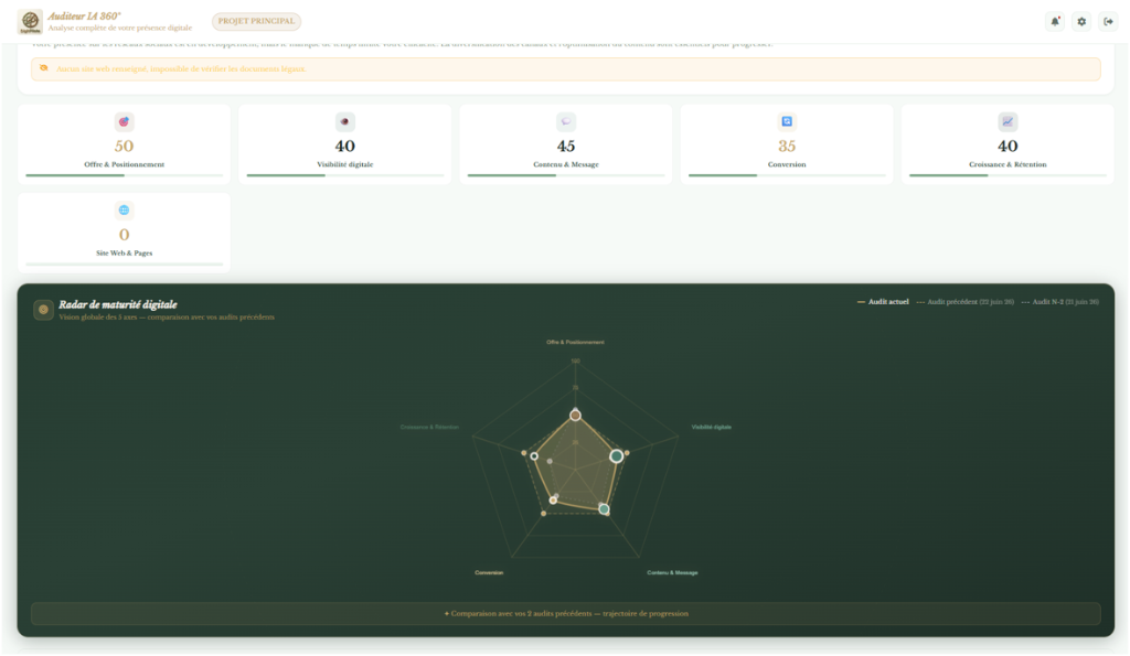 Radar de maturité digitale DigitPilote — Auditeur IA 360° avec 5 axes de performance